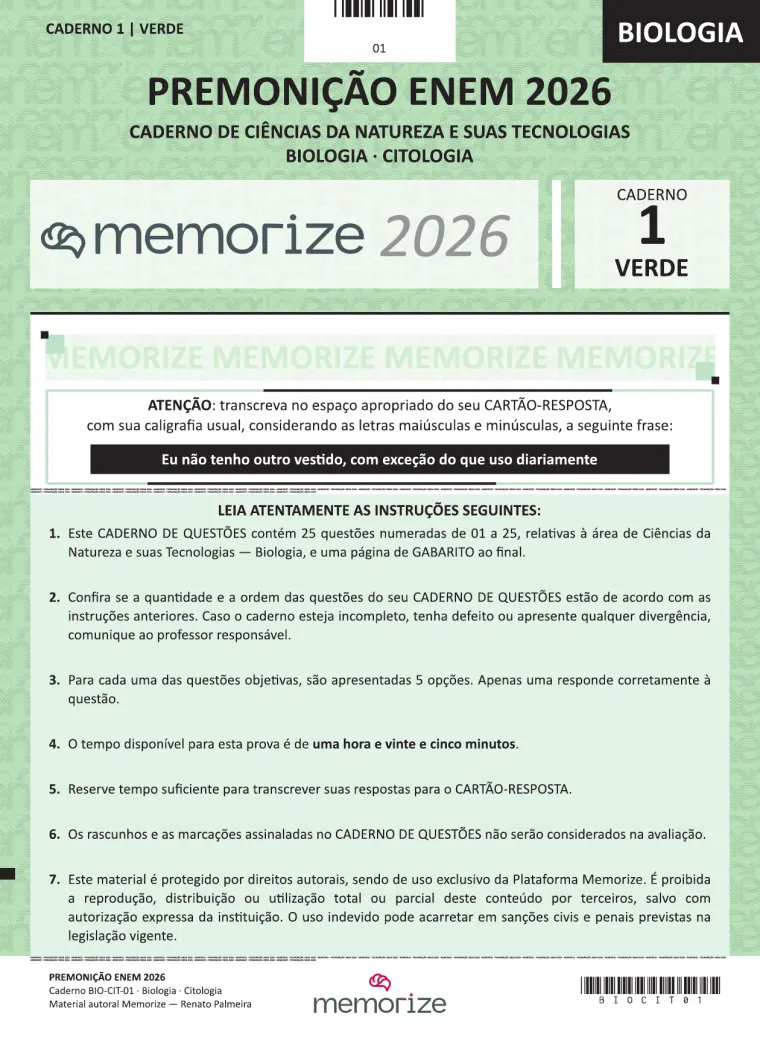 Capa do simulado autoral de Biologia · Citologia