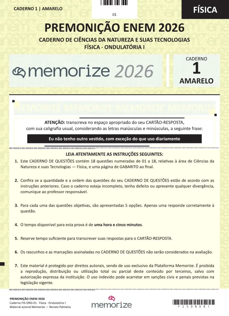 Capa do simulado autoral de Física · Ondulatória