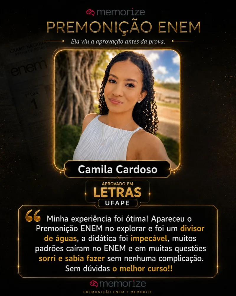 Camila Cardoso, aprovado em Letras na UFAPE, conta como o Premonição ENEM ajudou na aprovação