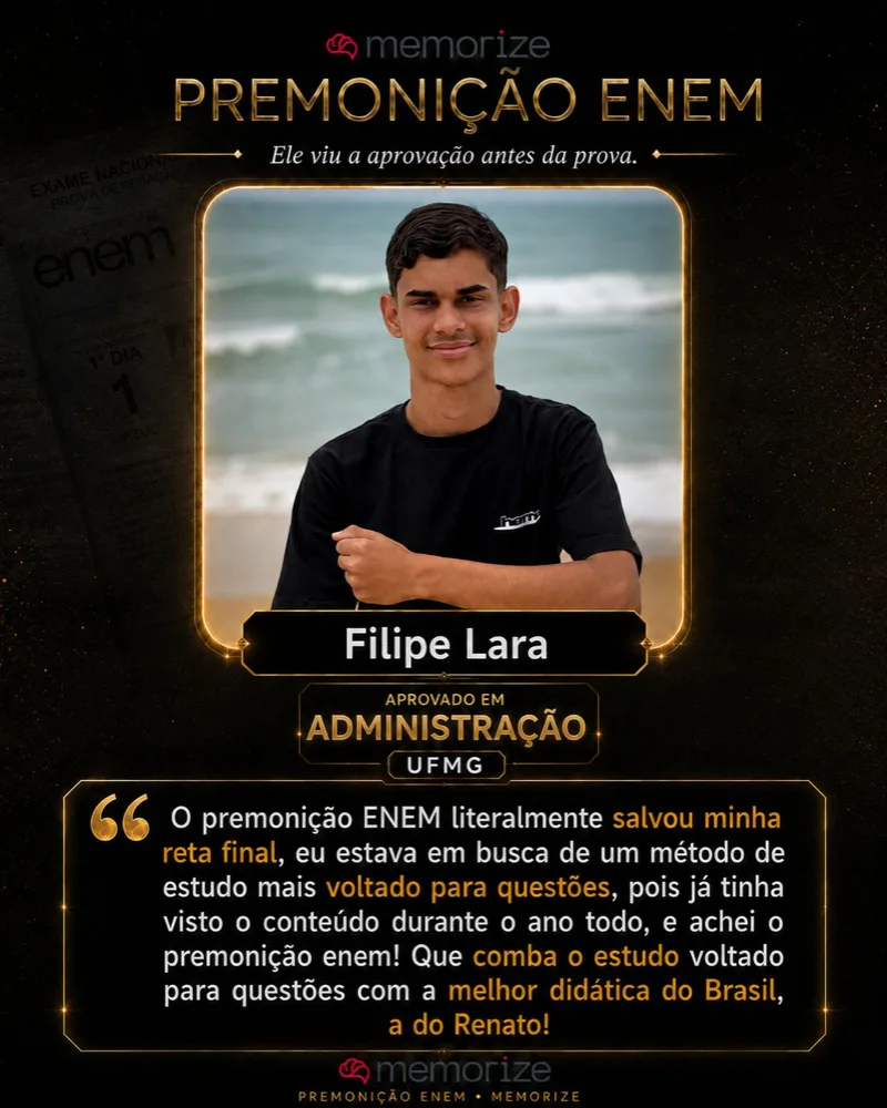 Filipe Lara, aprovado em Administração na UFMG, conta como o Premonição ENEM ajudou na aprovação