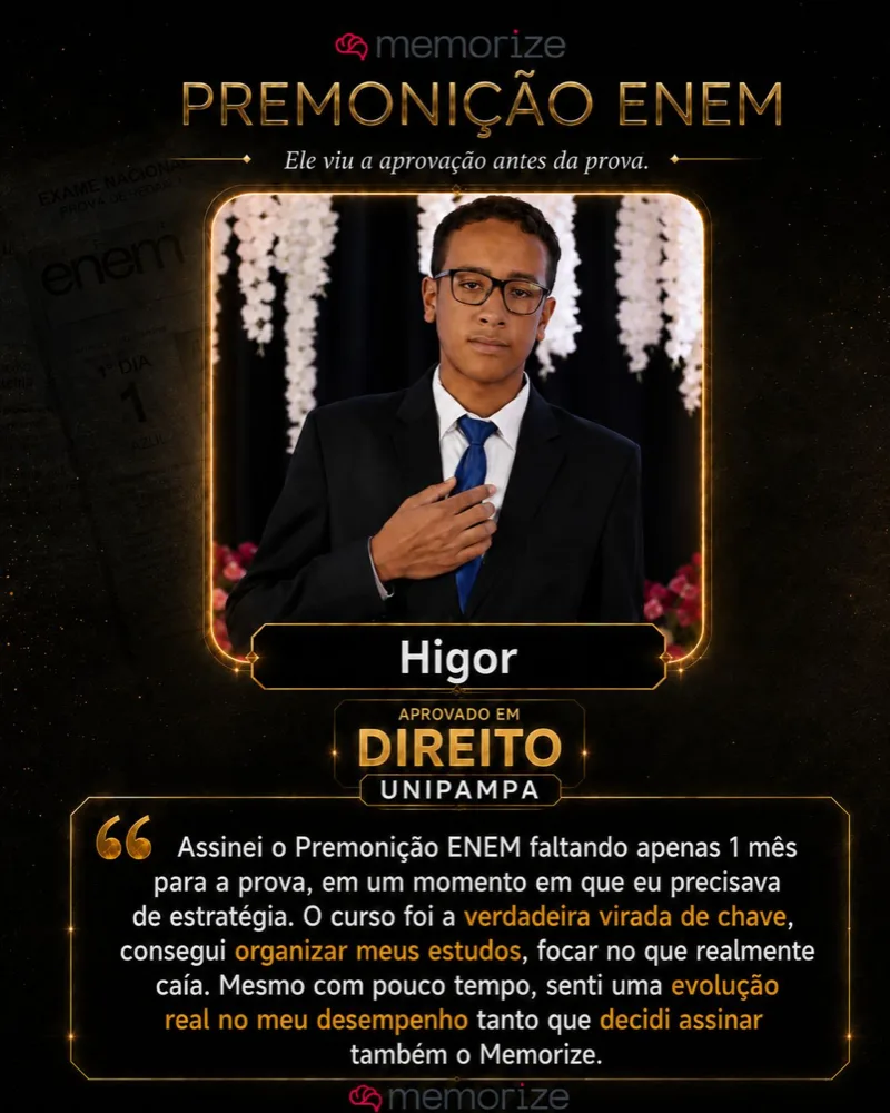Higor, aprovado em Direito na UNIPAMPA, conta como o Premonição ENEM ajudou na aprovação